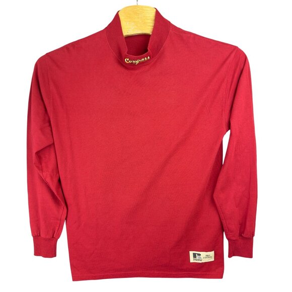 Russell Athletic NFL Cougars  Mock Neck Shirt Men M Red Long Sleeve Embroidered - Picture 1 of 11